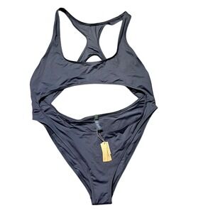SKIMS‎ Cut Out Monokini Swim One Piece Racerback High Cut Leg Gunmetal 3X
